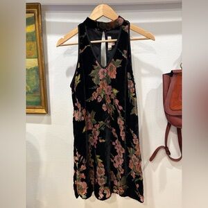 Black Velvet Floral Mini Dress Band of Gypsies Sheer Overlay Dark Romantic